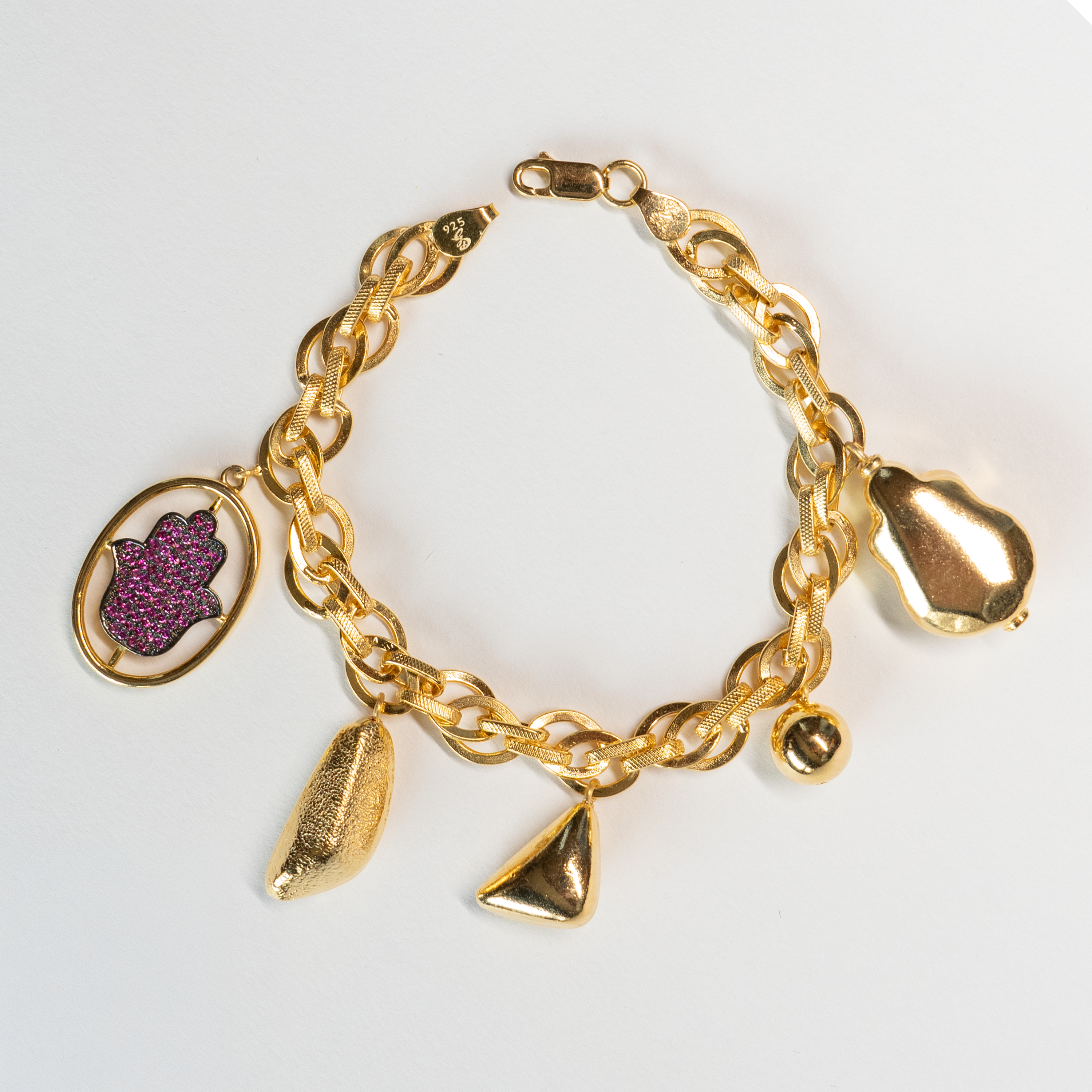 Studded Hamsa Oval Charm Bracelet