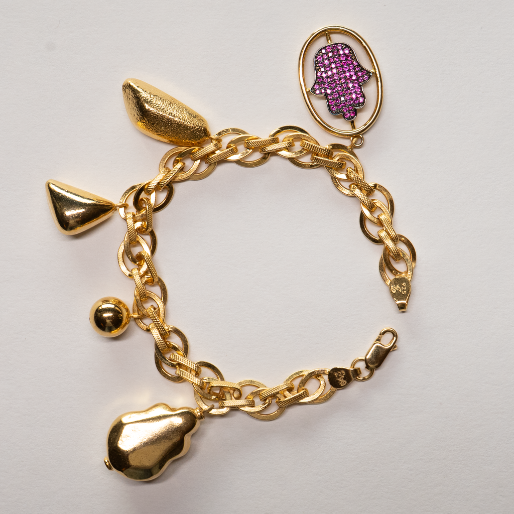 Studded Hamsa Oval Charm Bracelet