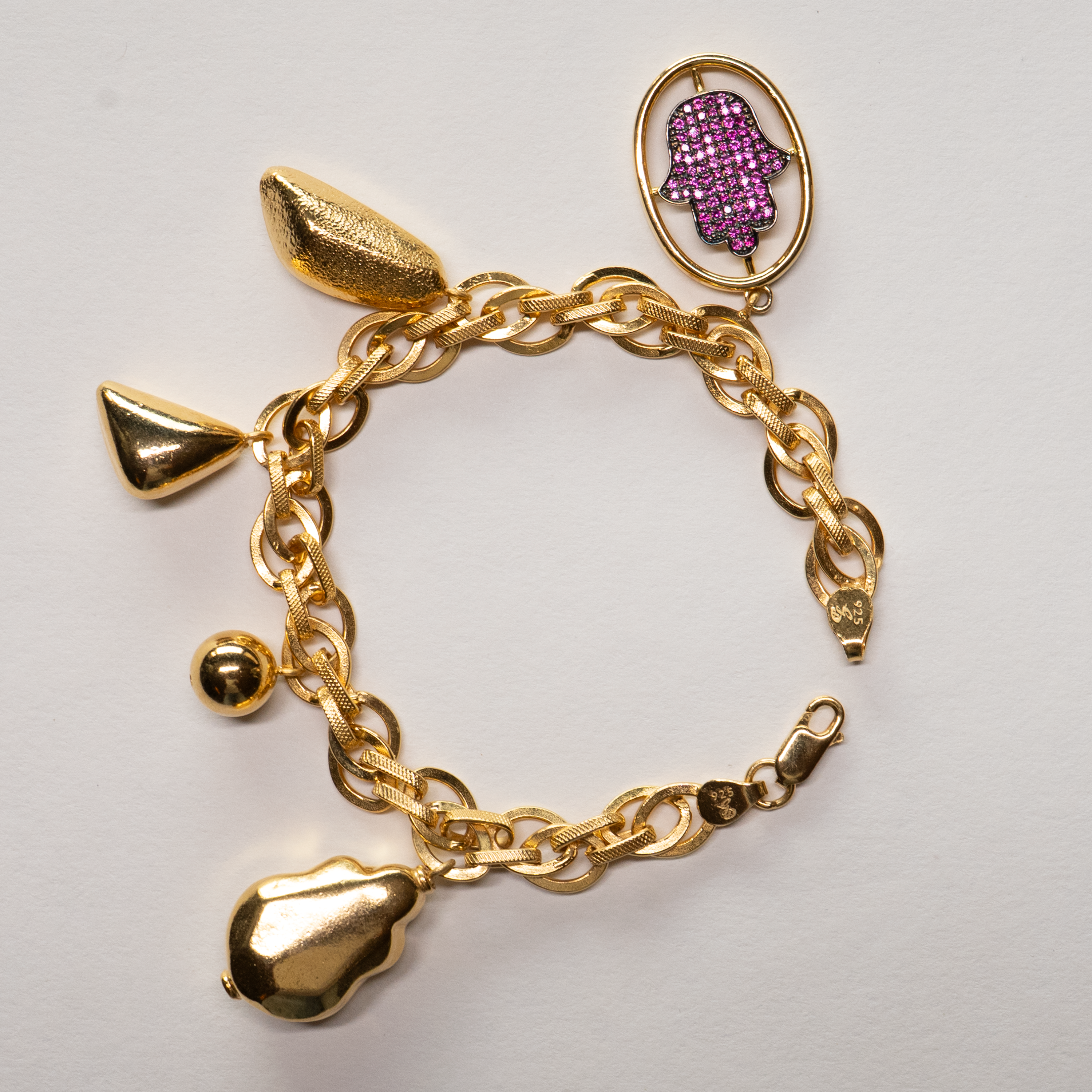 Studded Hamsa Oval Charm Bracelet