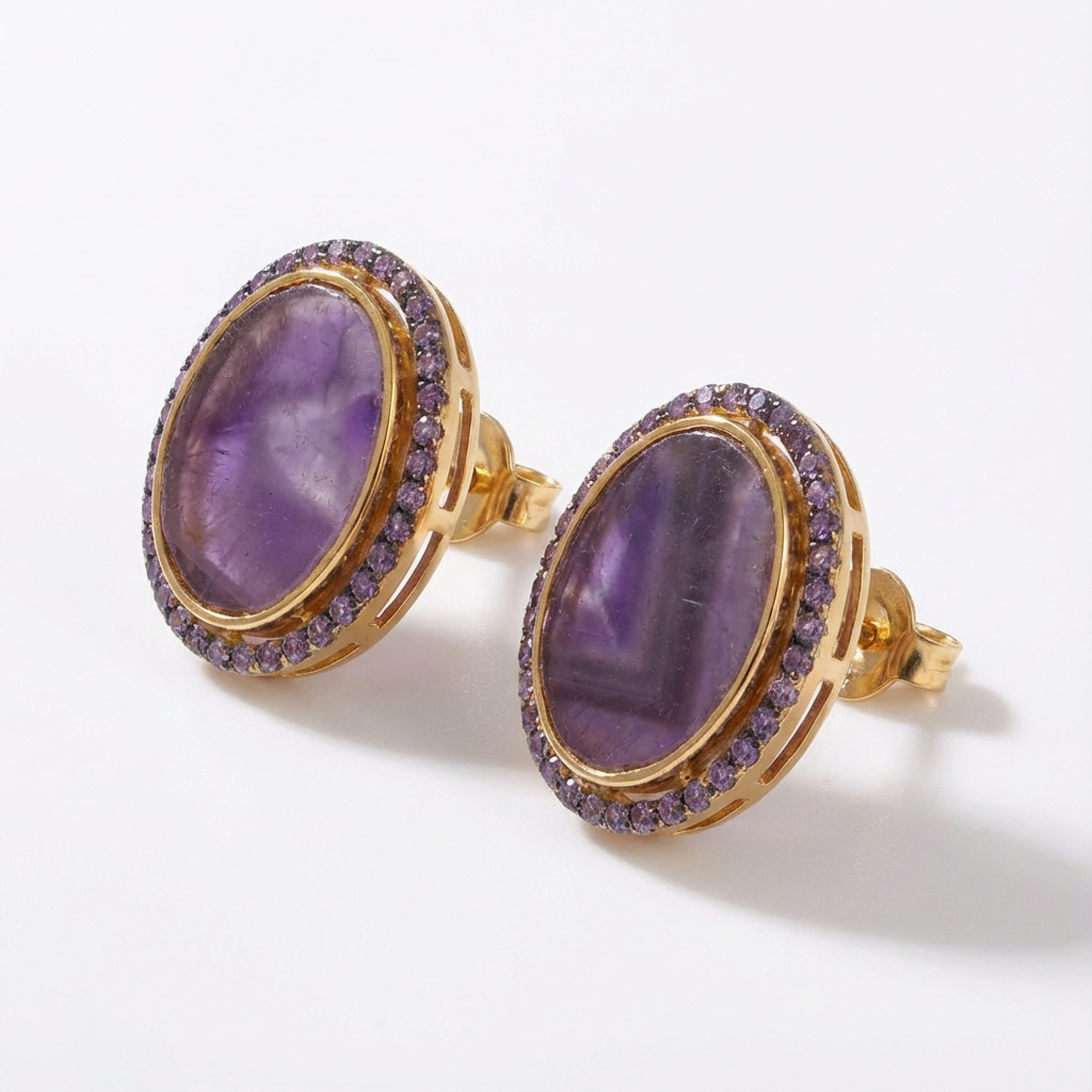 Amethyst Ellipse Stud Earrings