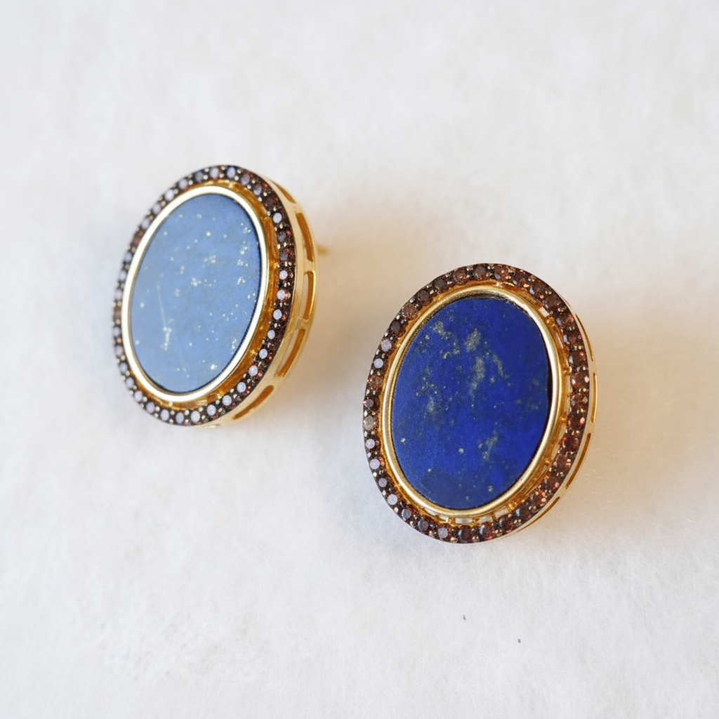 Lapis Ellipse Stud Earrings