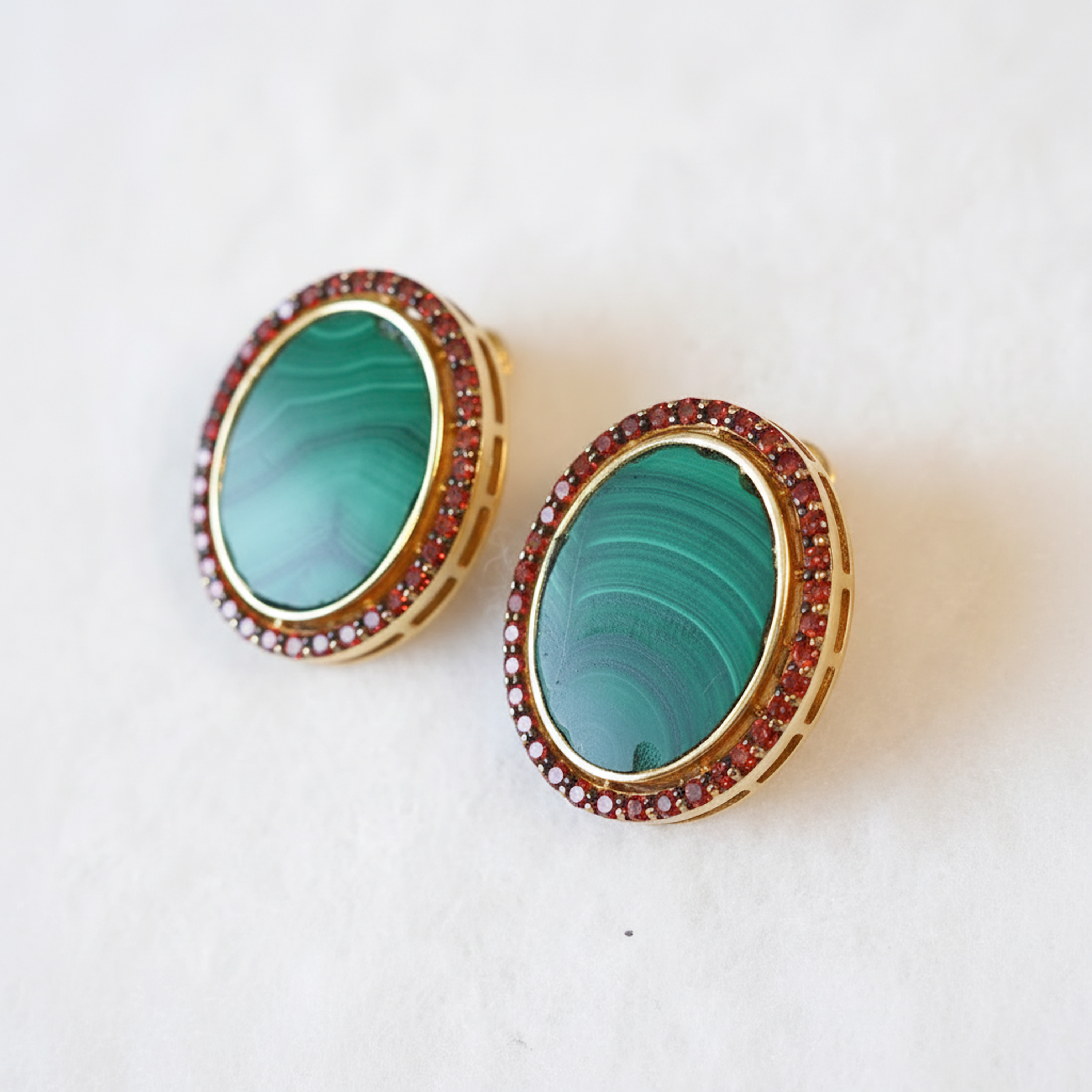 Malachite Ellipse Stud Earrings