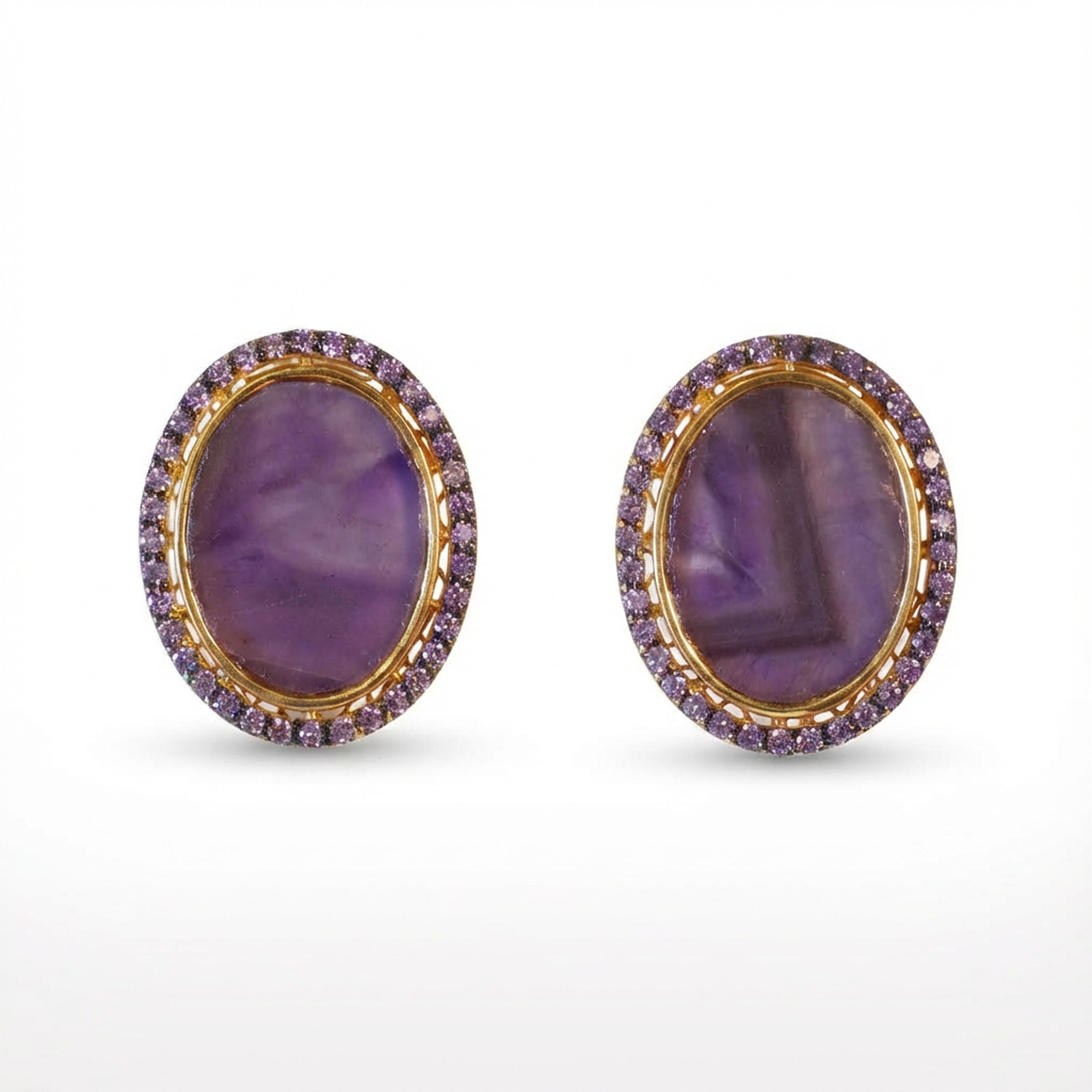 Amethyst Ellipse Stud Earrings