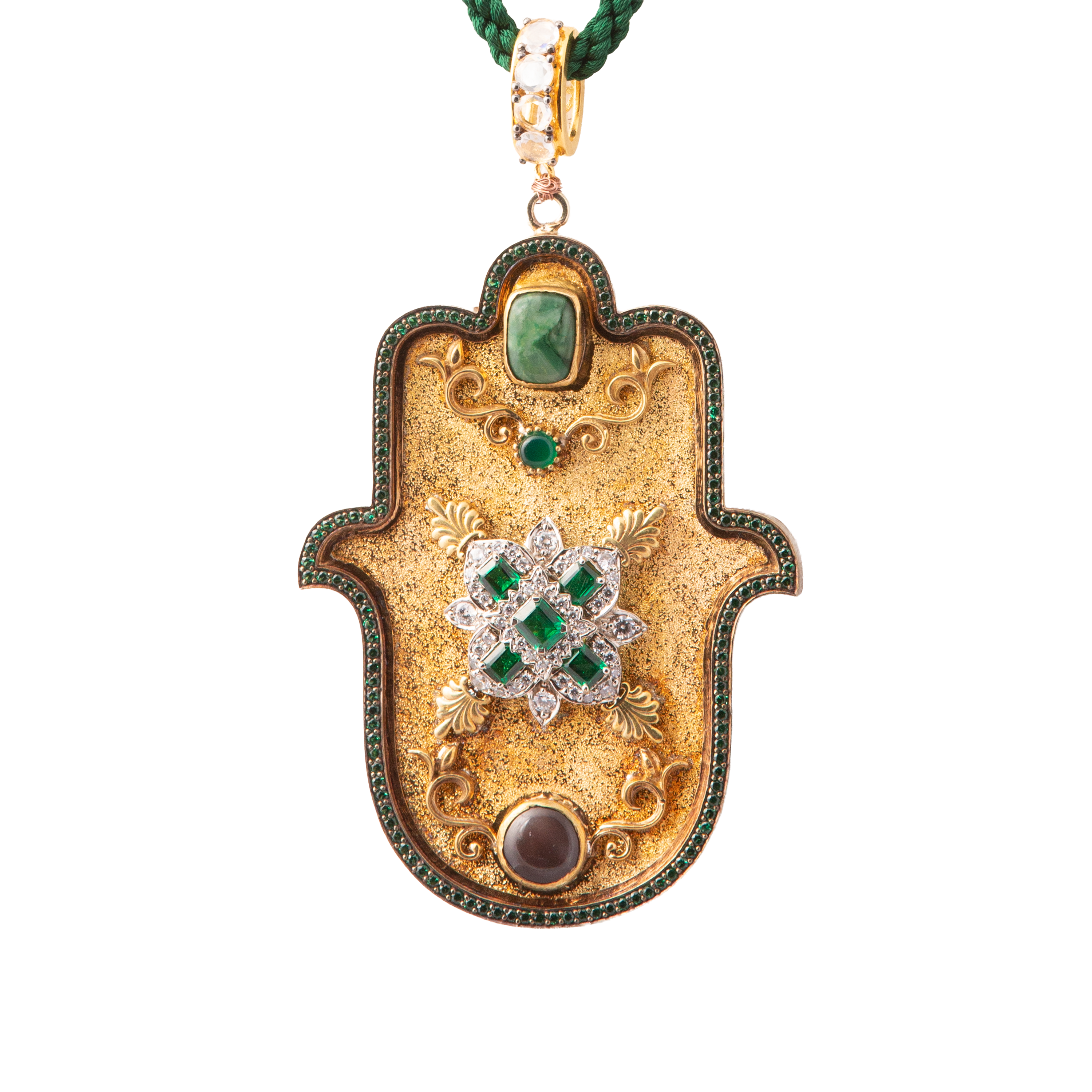 Jade & Hessonite Big Hamsa Pendant