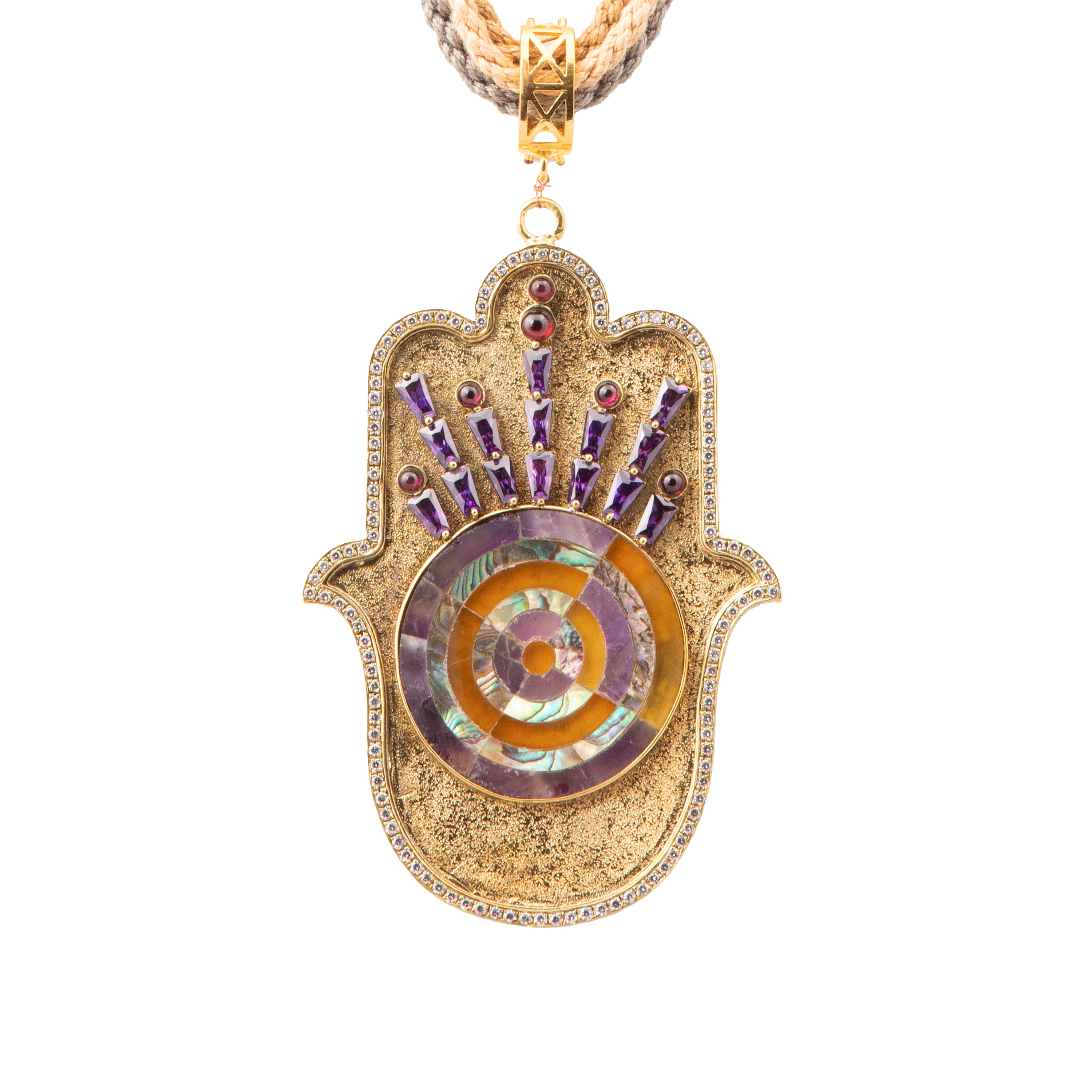 Amethyst Plate Big Hamsa Pendant