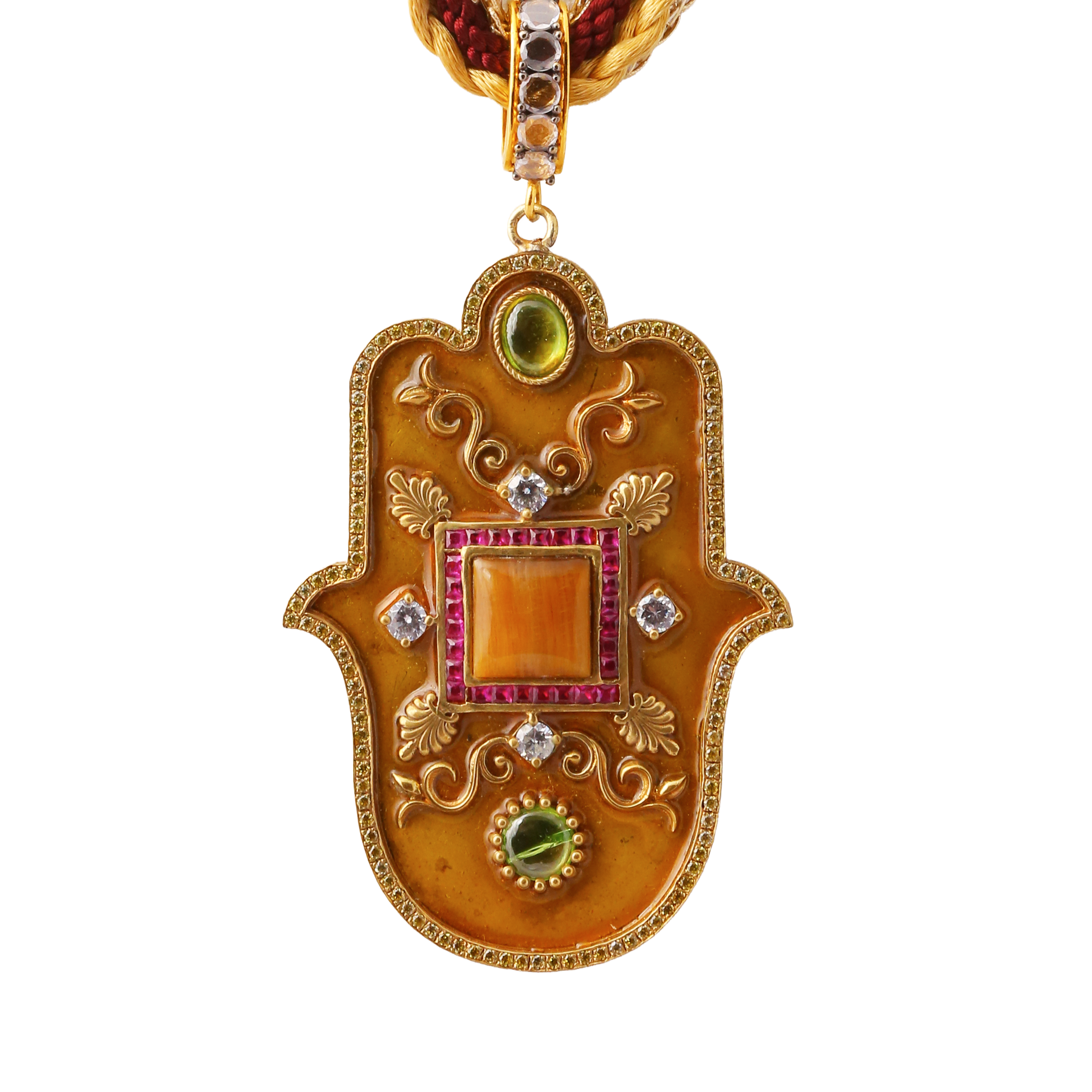 Cats Eye, Peridot White Sapphire Big Hamsa Pendant