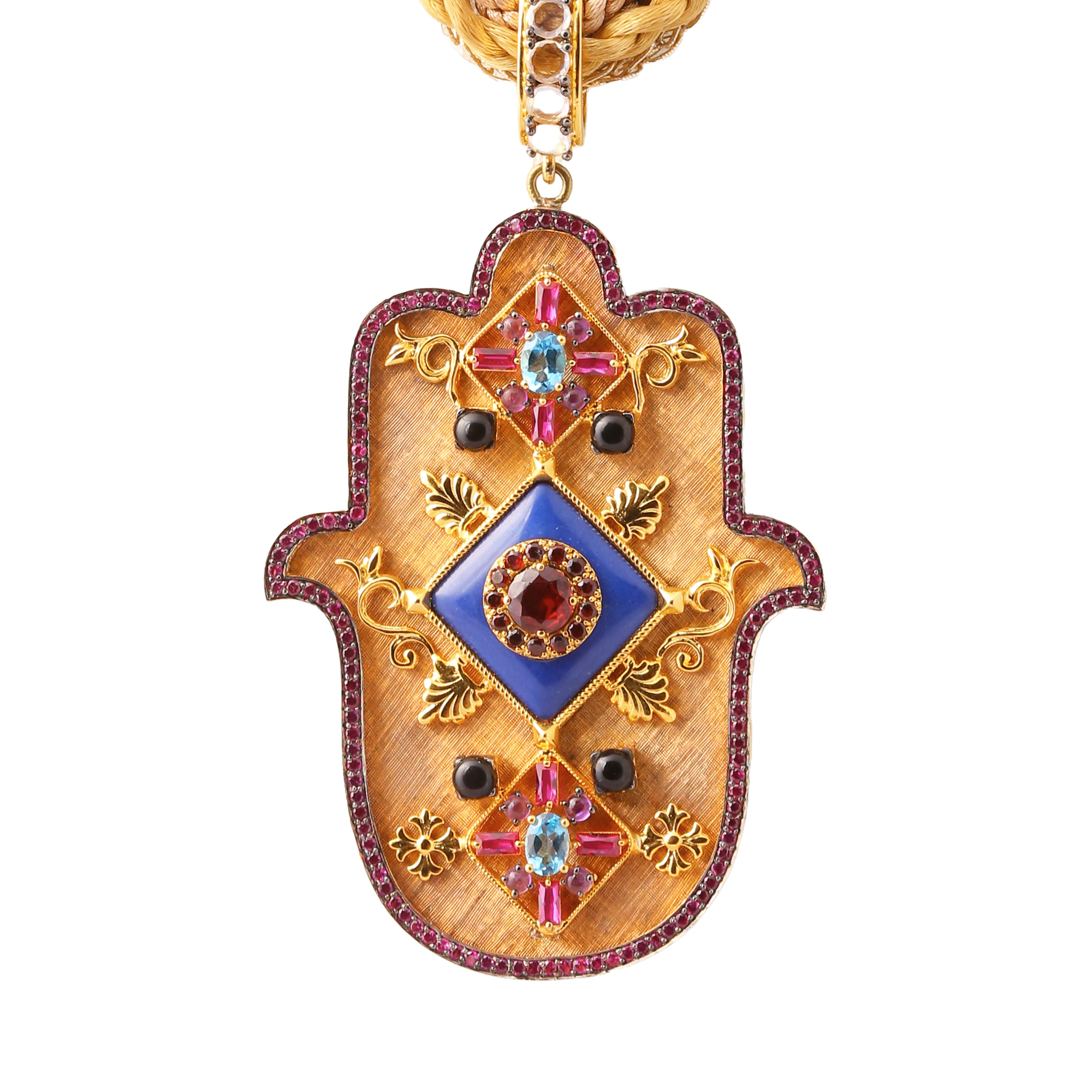 Aquamarine Garnet Amethyst Big Hamsa Pendant