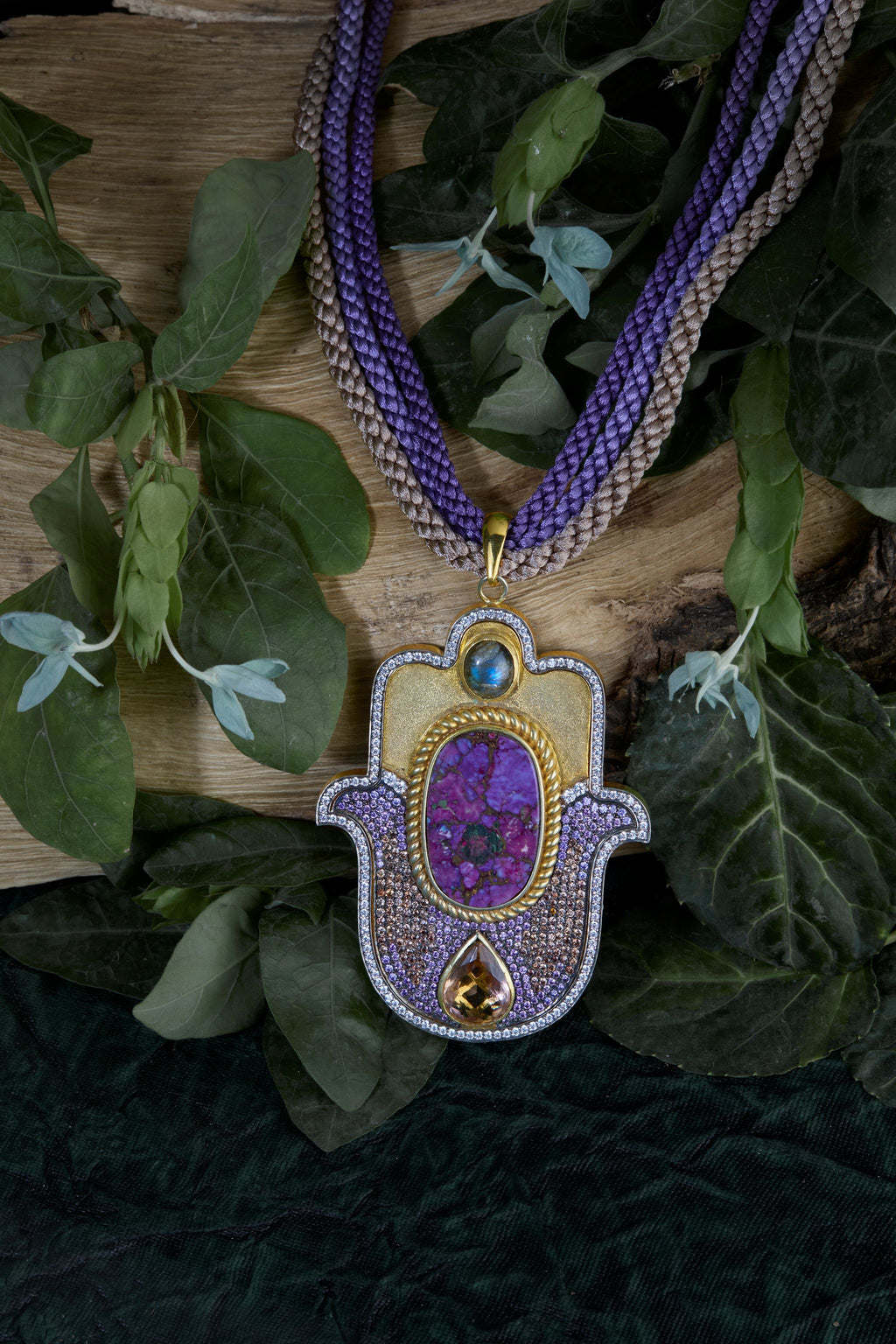 Purple Turquoise Big Hamsa Pendant
