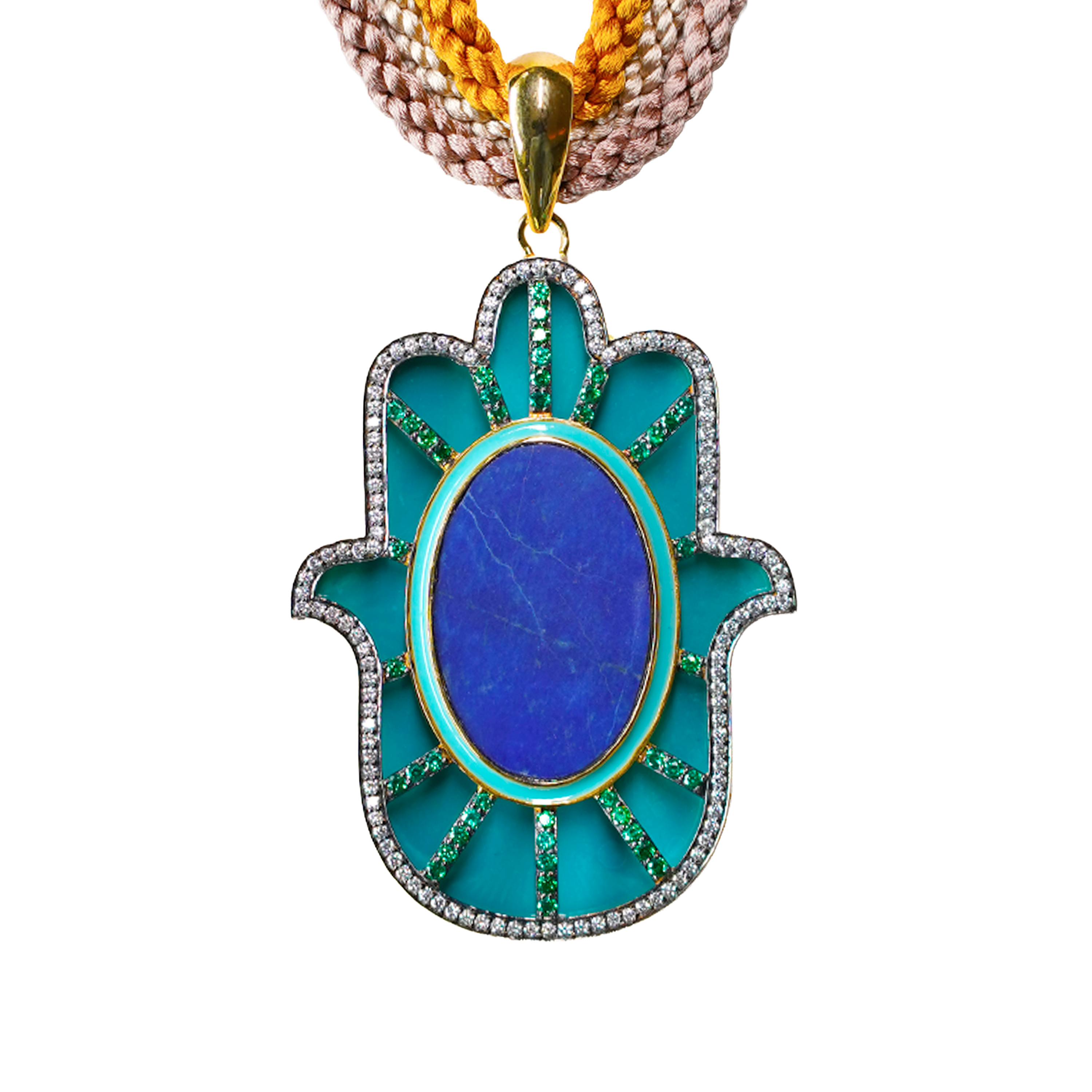 Lapis Lazuli Clover Medium Hamsa Pendant