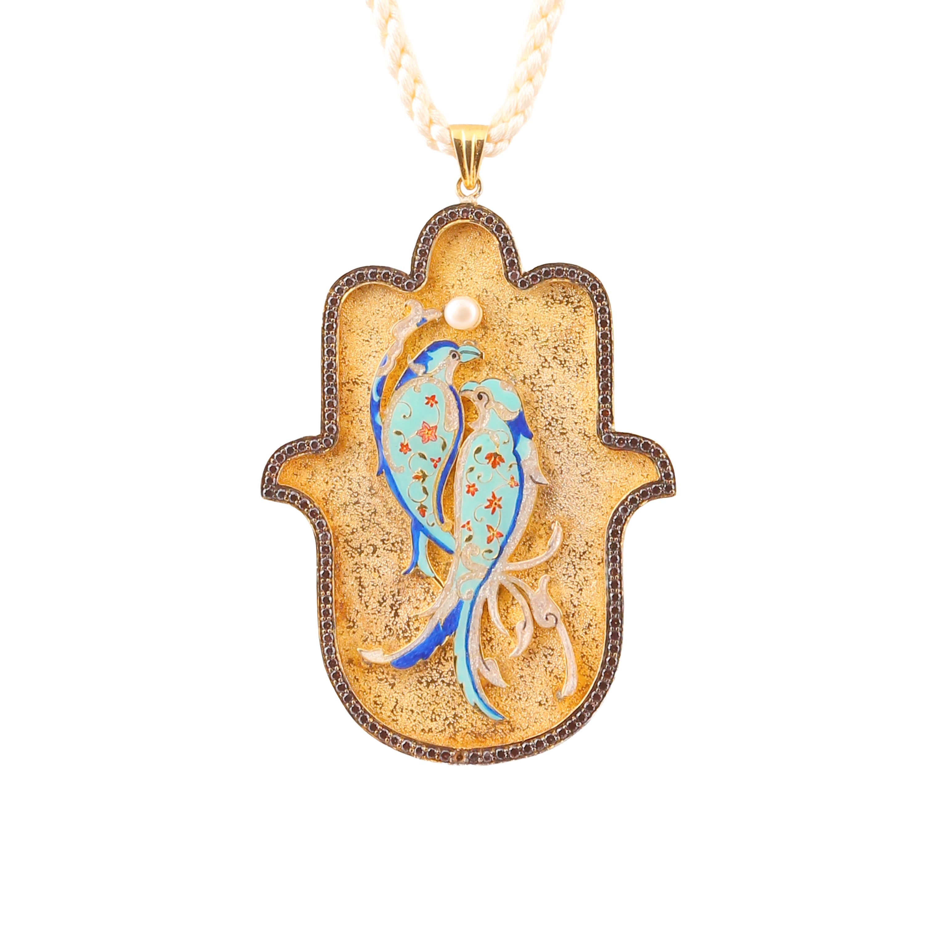 Love Bird Medium Hamsa Pendant