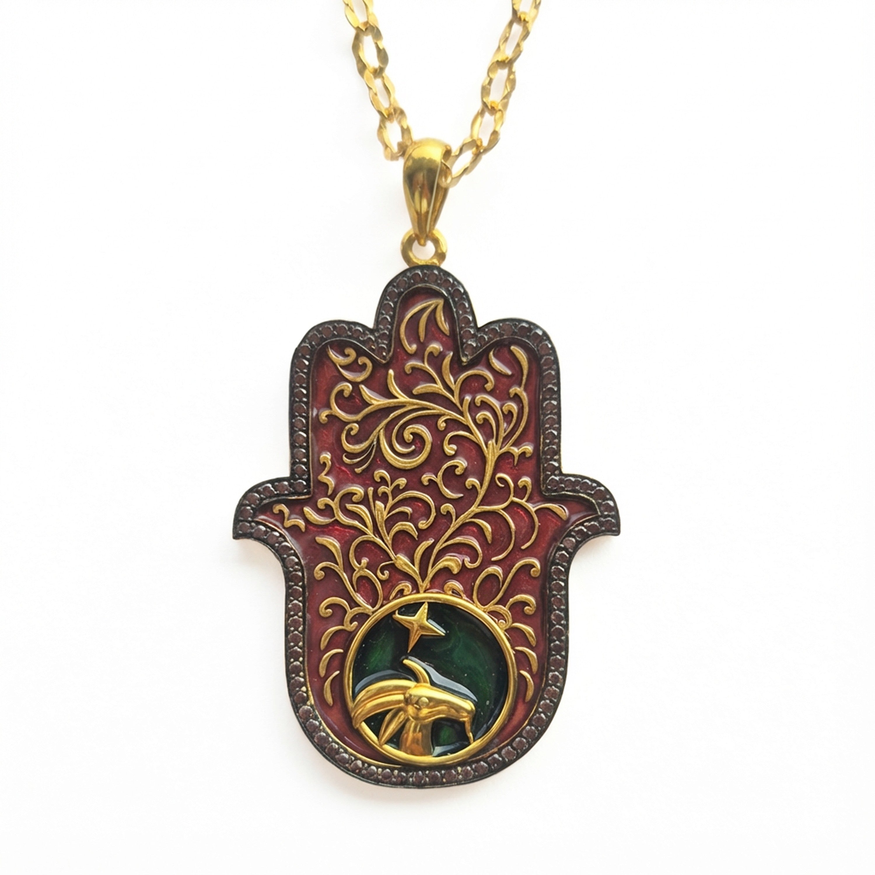 Aries Medium Small Hamsa Pendant