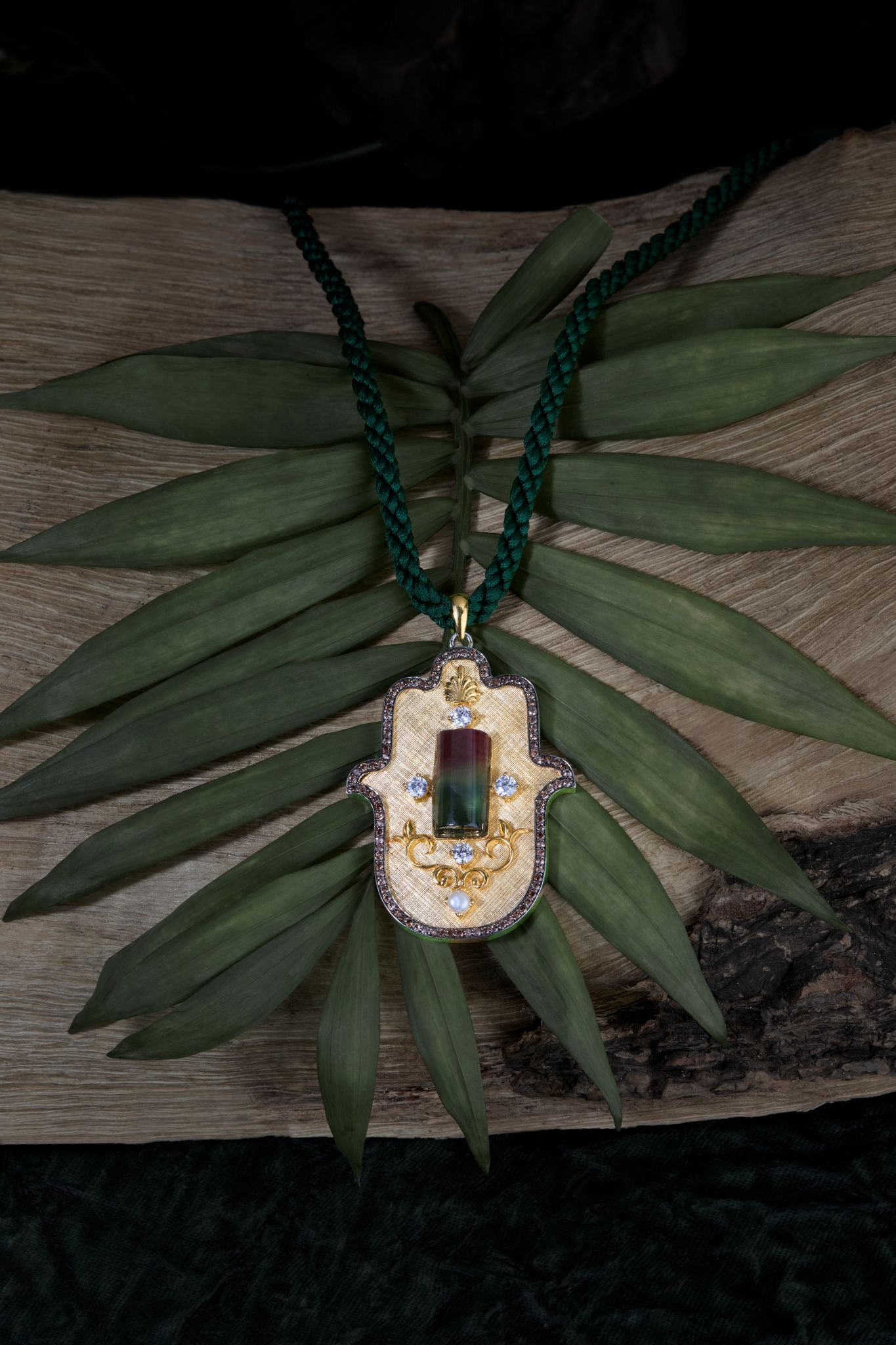 Tourmaline Medium Small Hamsa Pendant