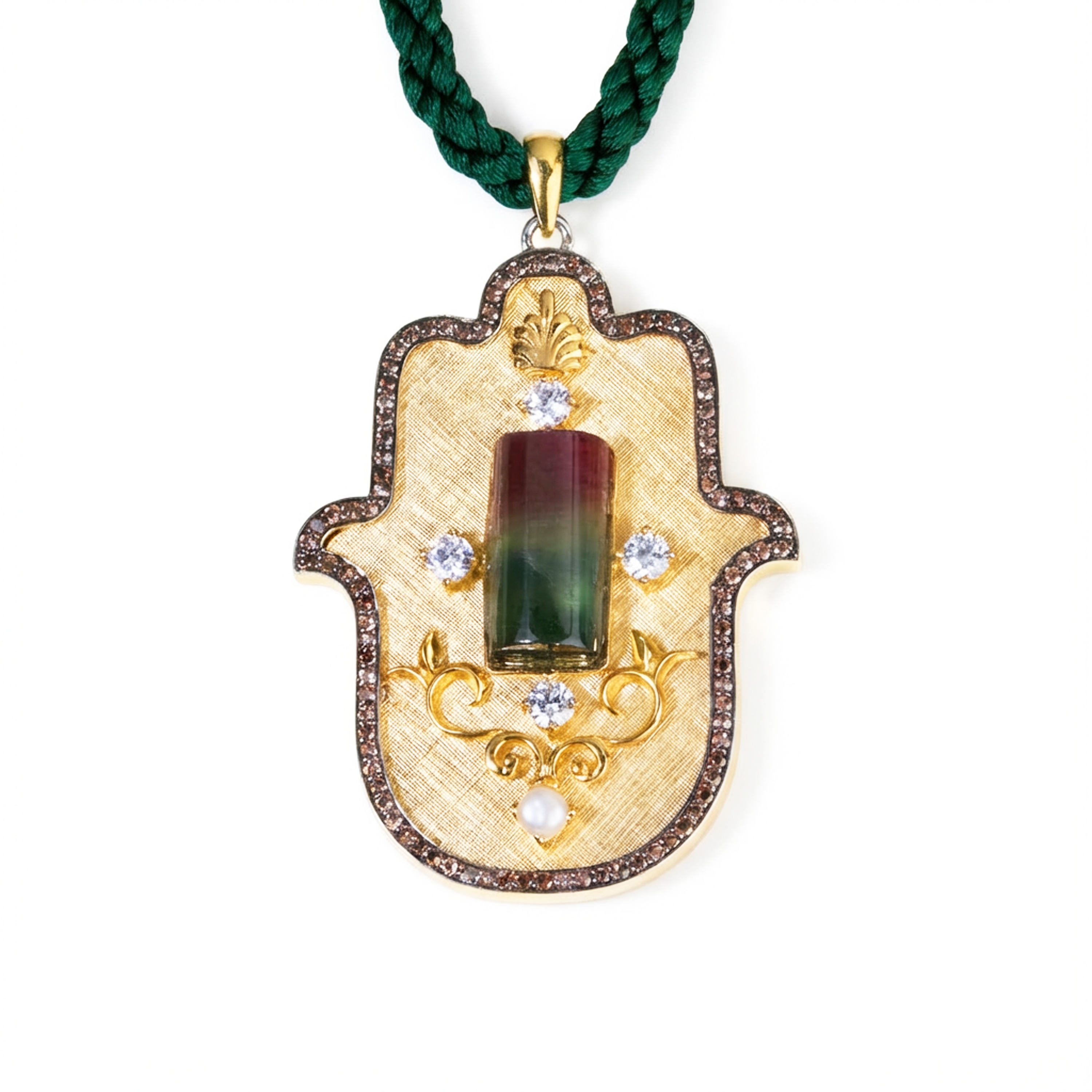 Tourmaline Medium Small Hamsa Pendant