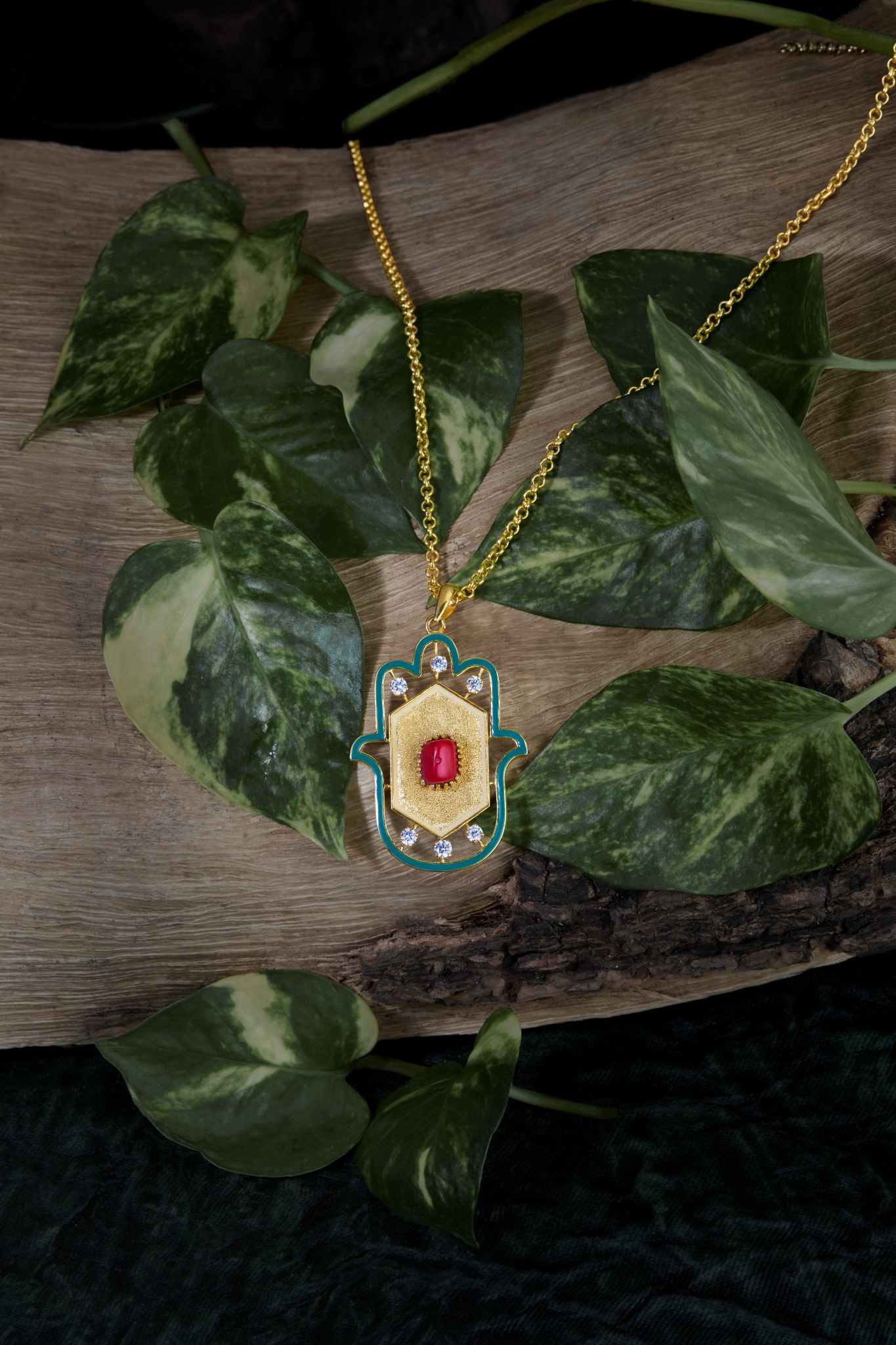 Coral Small Hamsa Pendent