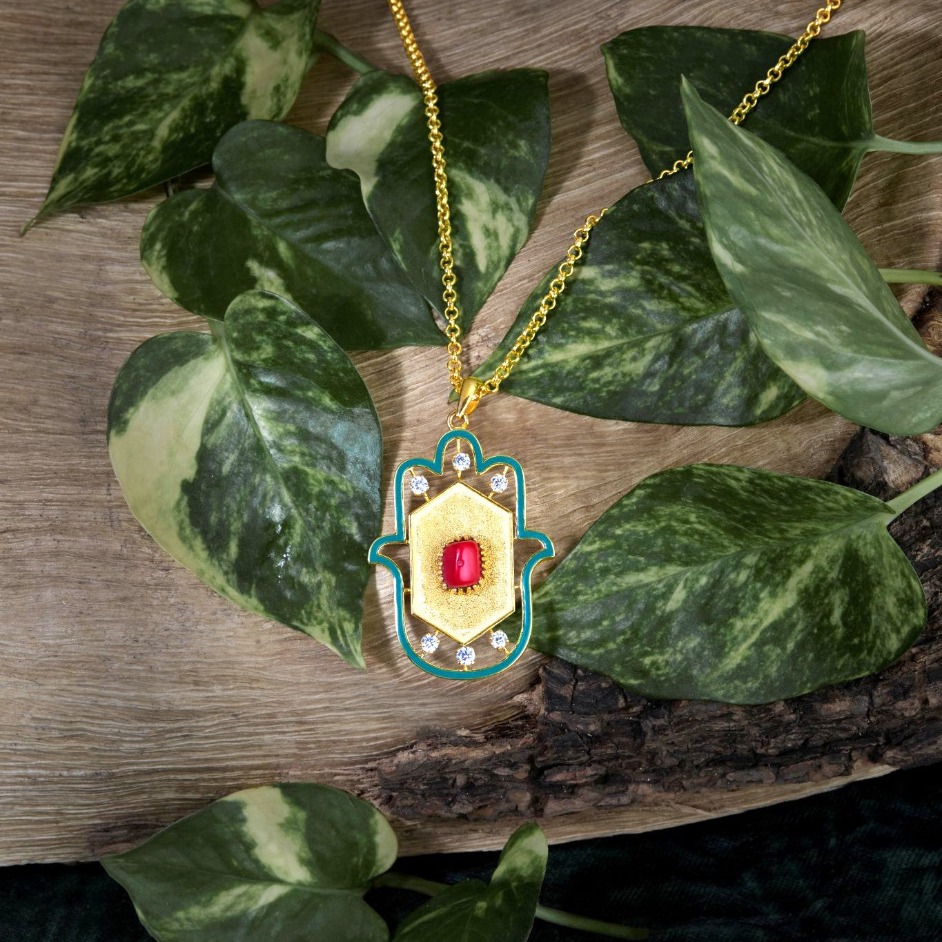 Coral Small Hamsa Pendent