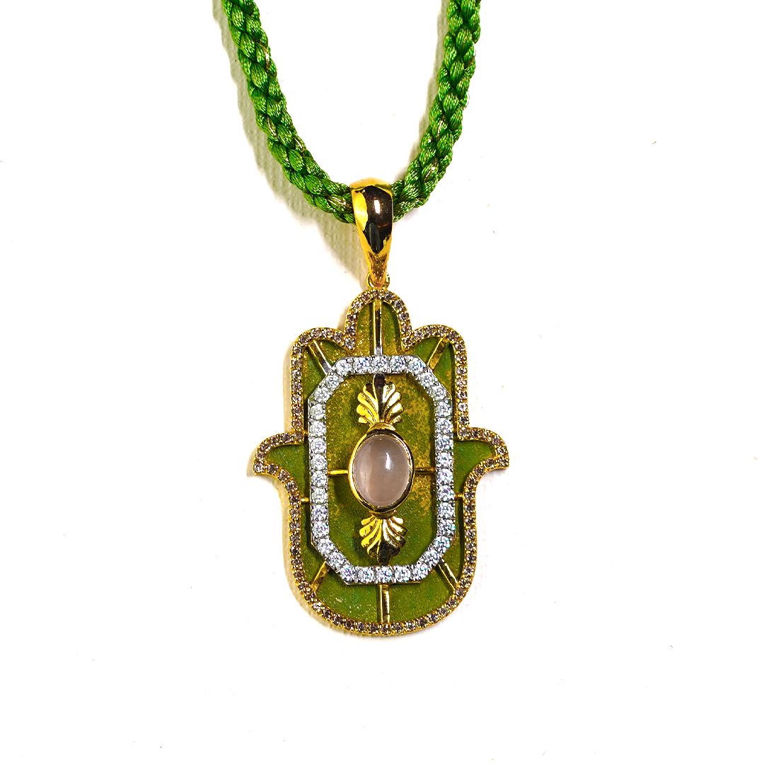 Pink Quartz Small Hamsa Pendent