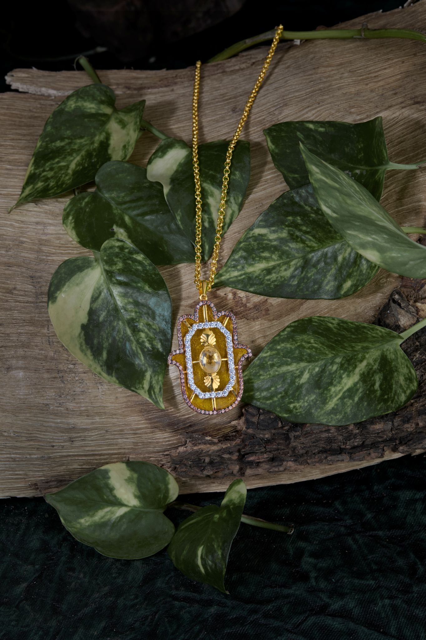 Citrine Small Hamsa Pendent