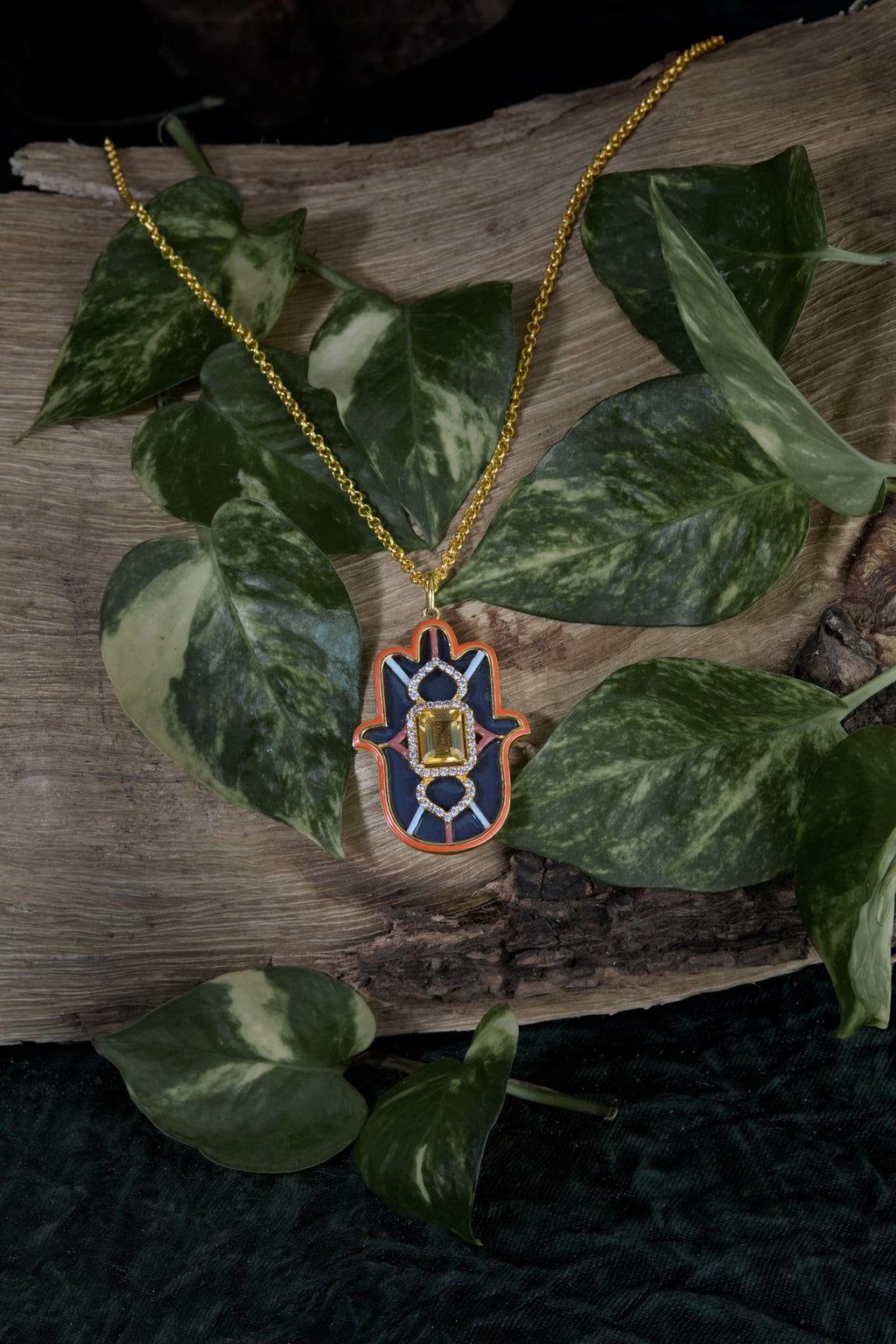 Citrine with Diamond-Accented Openwork Small Hamsa Pendent