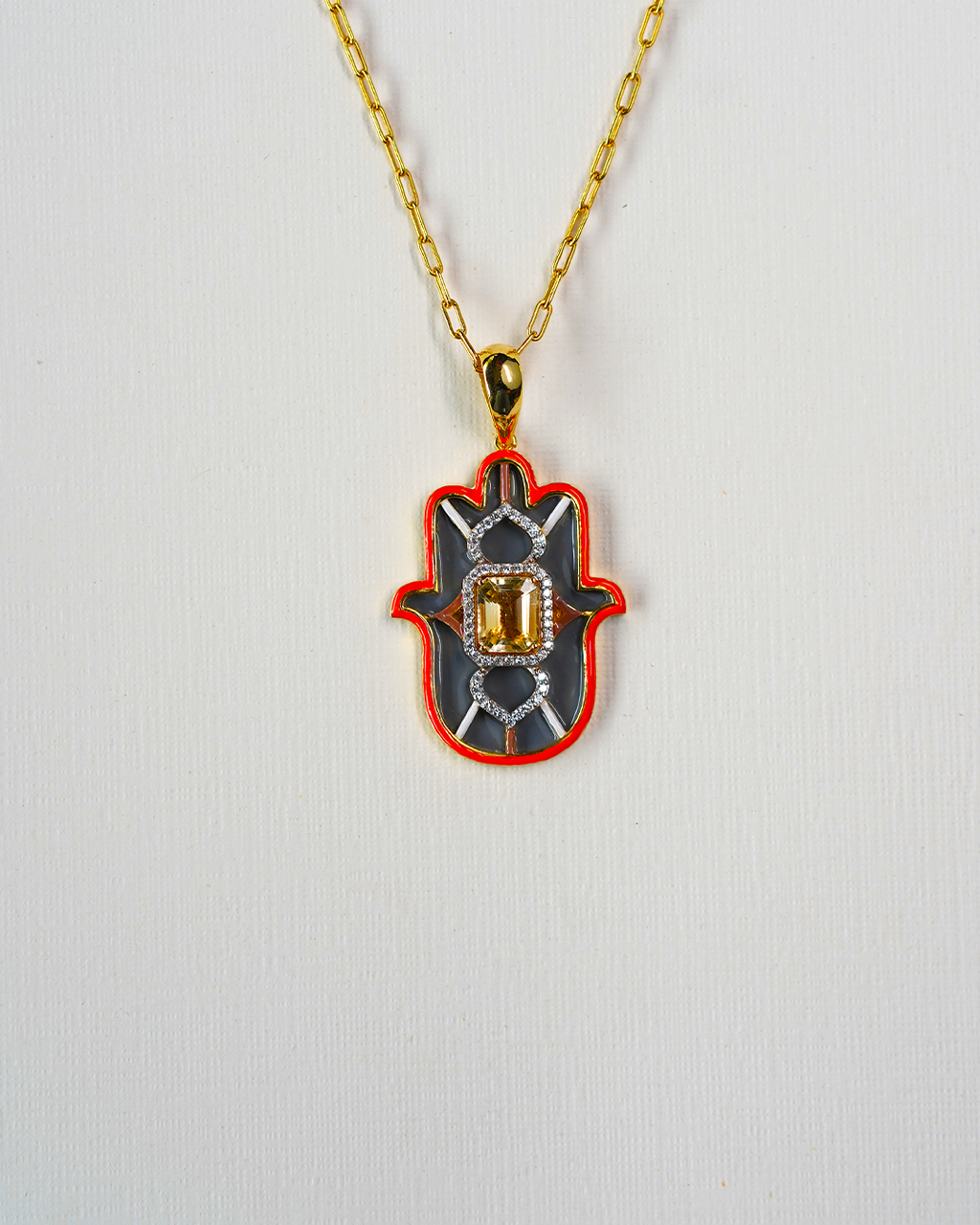 Citrine with Diamond-Accented Openwork Small Hamsa Pendent