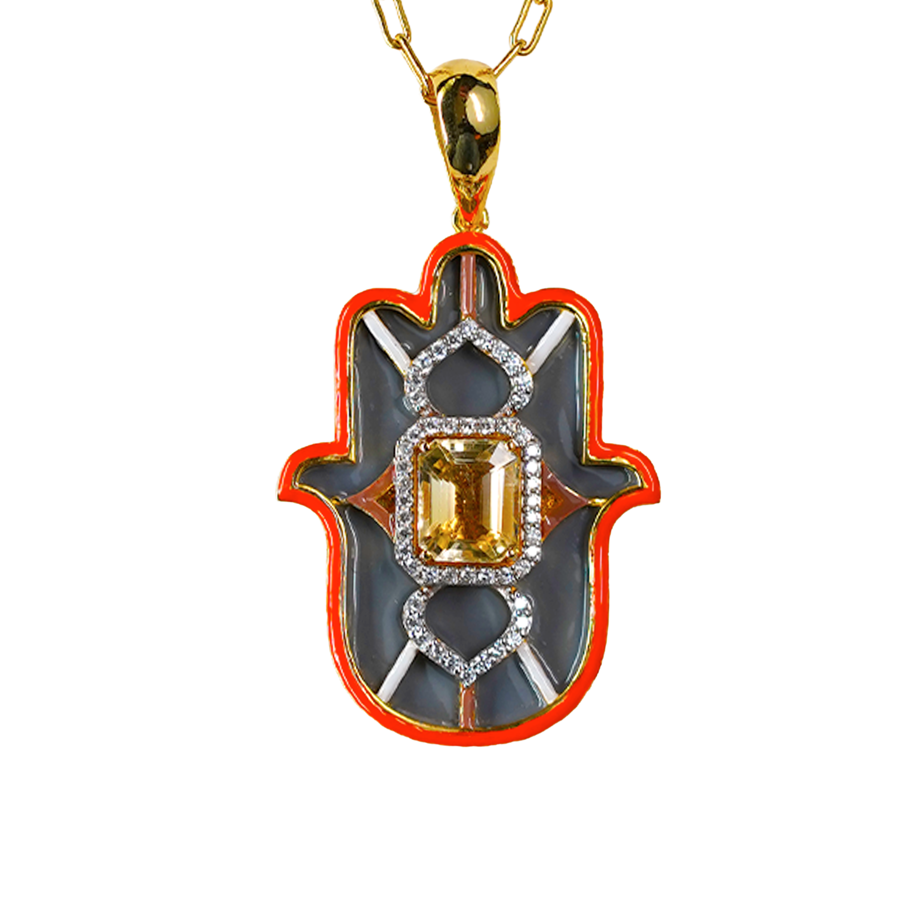 Citrine with Diamond-Accented Openwork Small Hamsa Pendent
