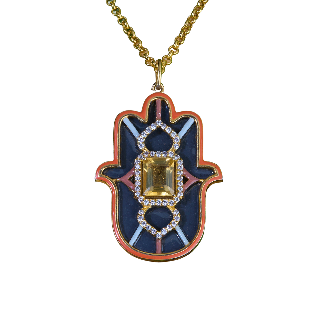 Citrine with Diamond-Accented Openwork Small Hamsa Pendent
