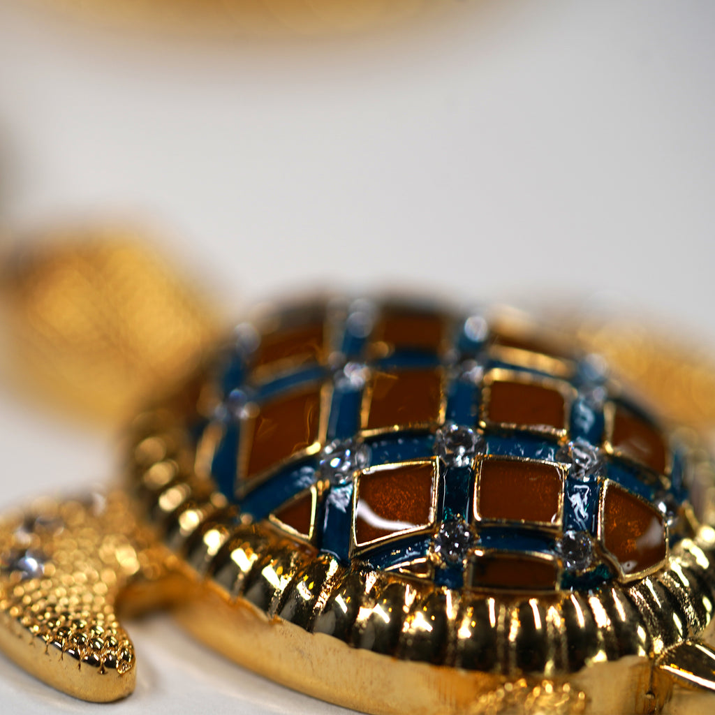 Turtle, Hamsa & Clover Charm Necklace in Silver Gold Polish