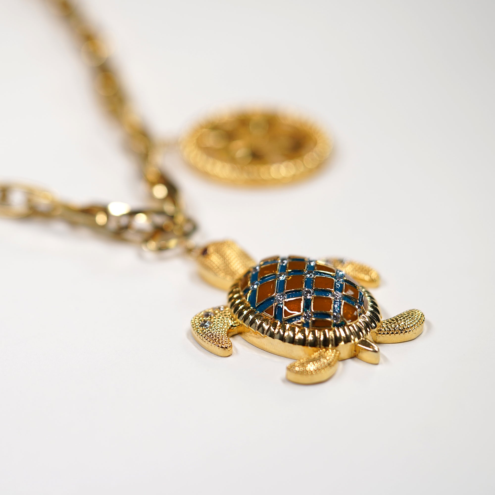 Turtle, Hamsa & Clover Charm Necklace in Silver Gold Polish