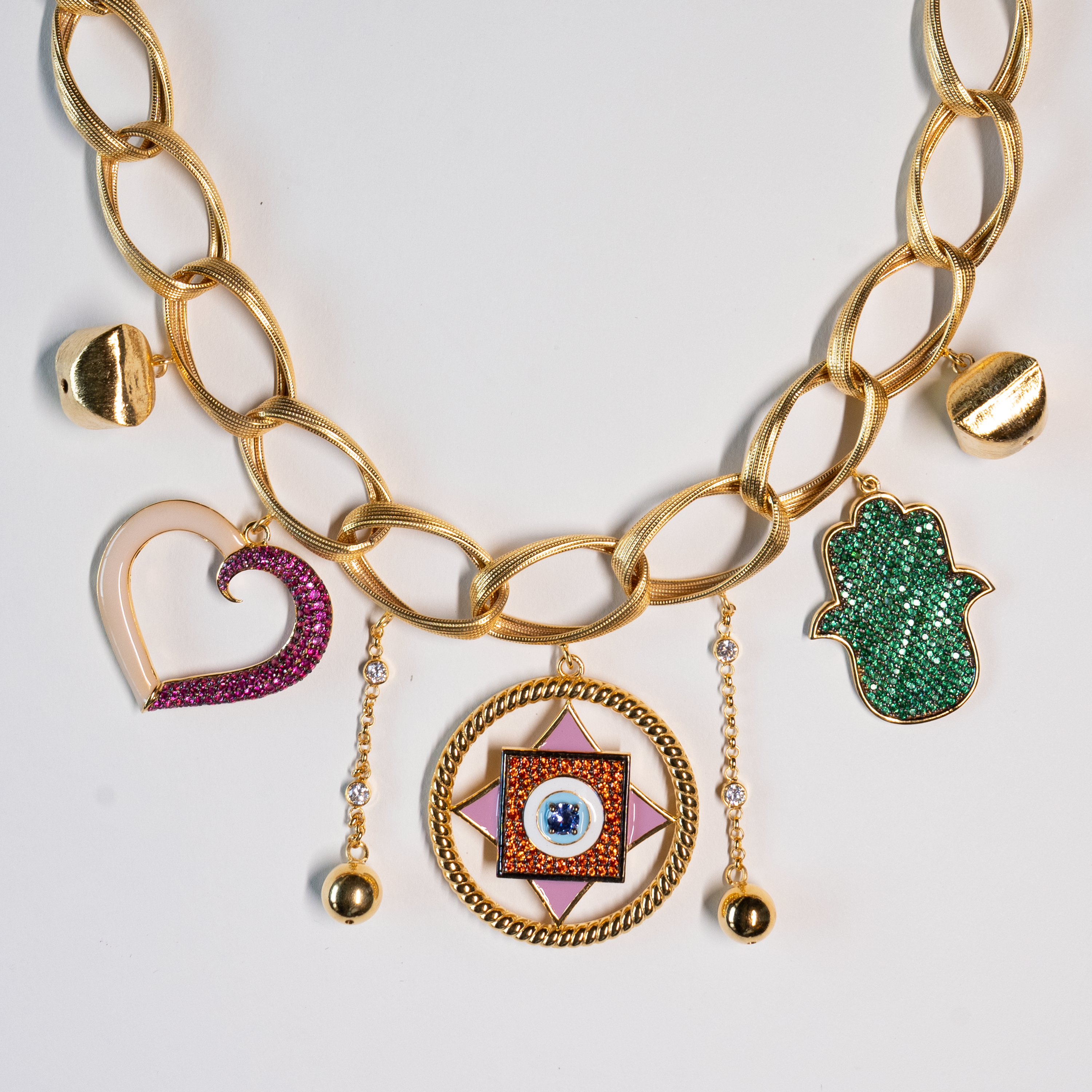 Heart, Hamsa & Evil Eye Charm Necklace