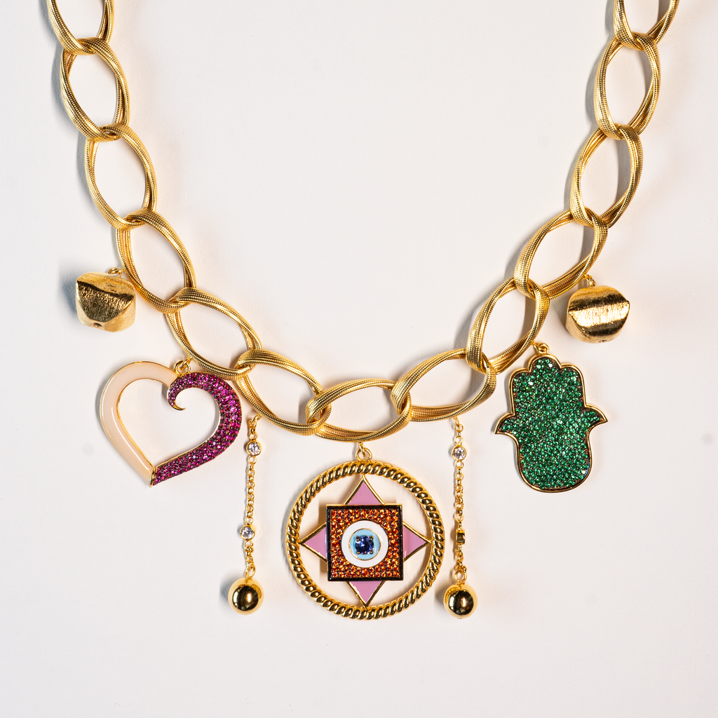 Heart, Hamsa & Evil Eye Charm Necklace