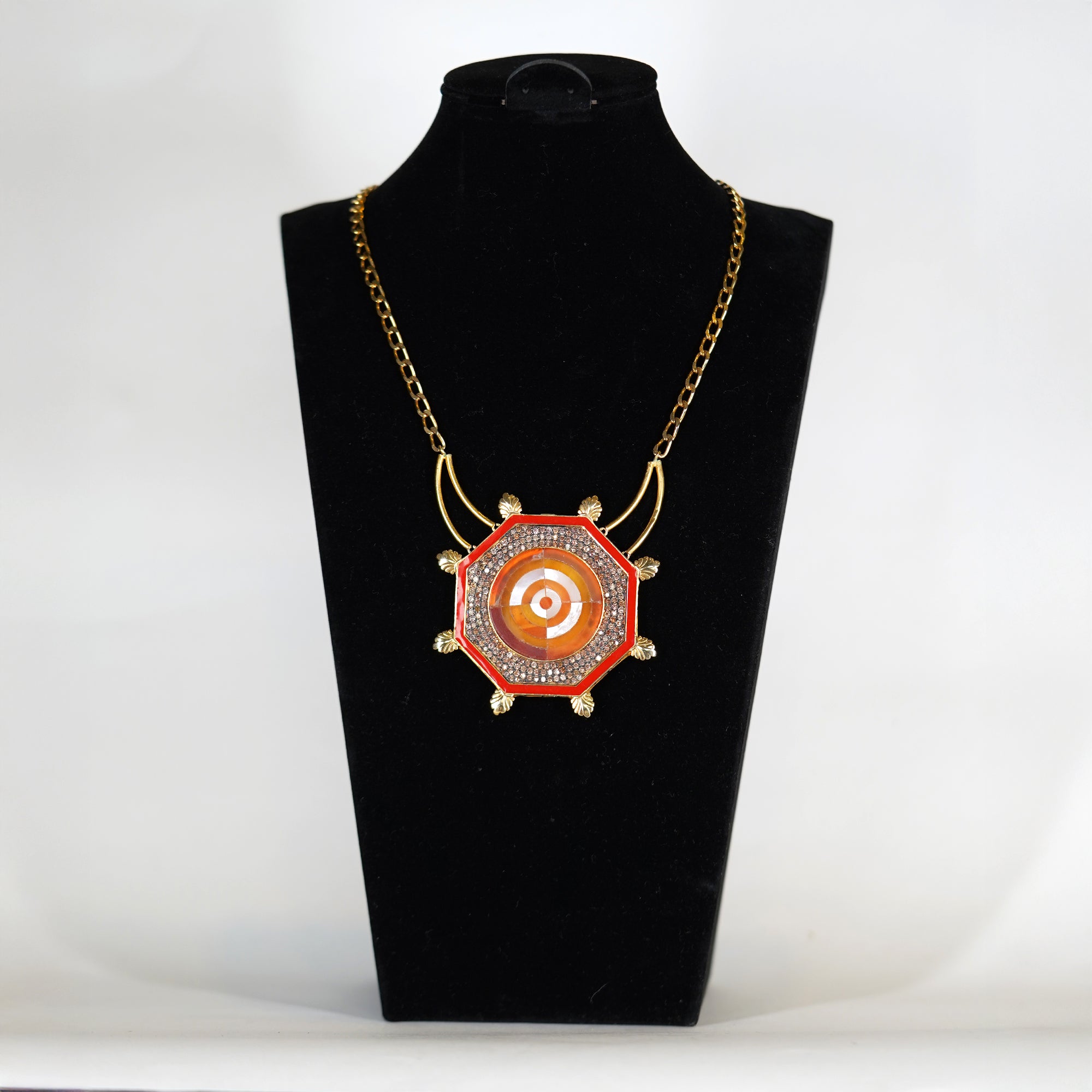 Carnelian & Mother of Pearl Octagon Pendant Necklace