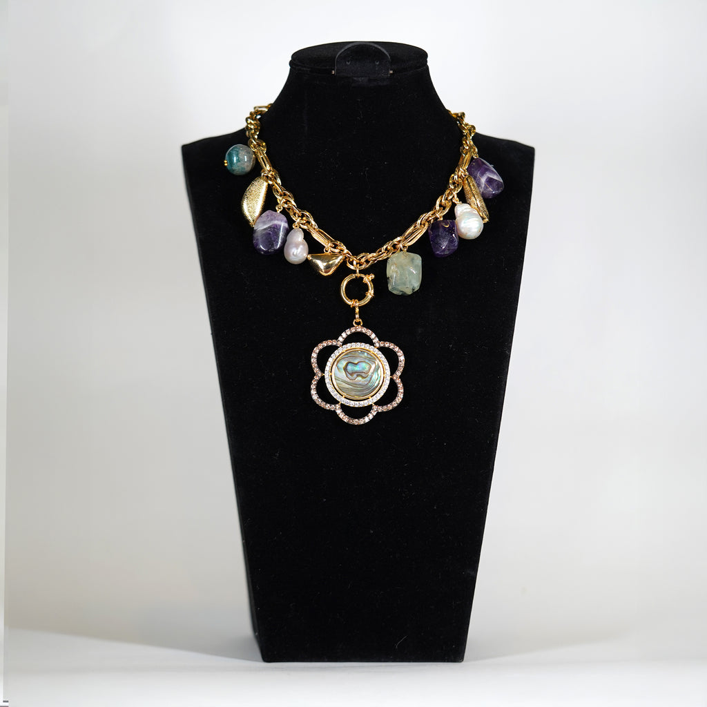 Abalone Flower Pendant Necklace