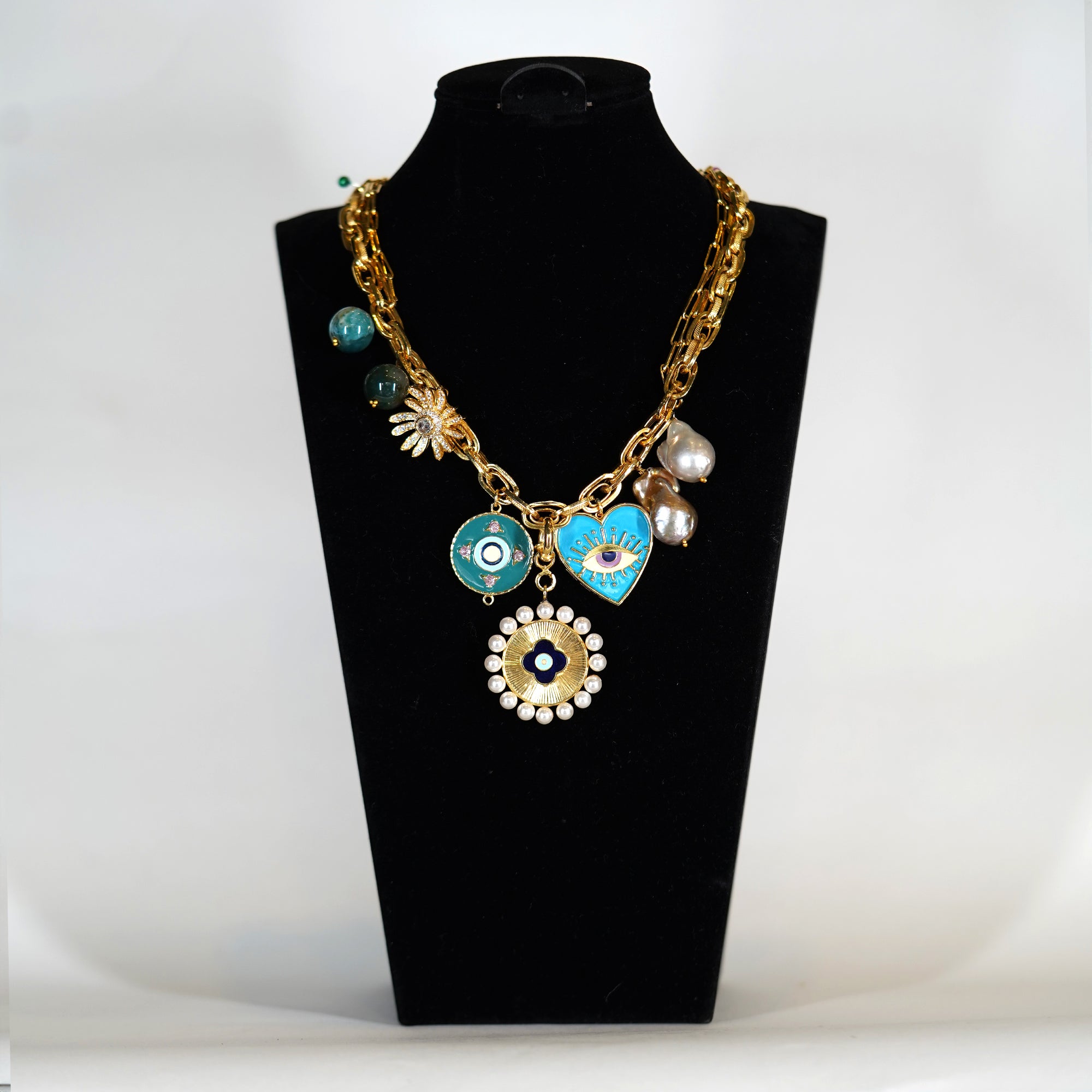 Evil Eye & Deliya Flower Charm Necklace