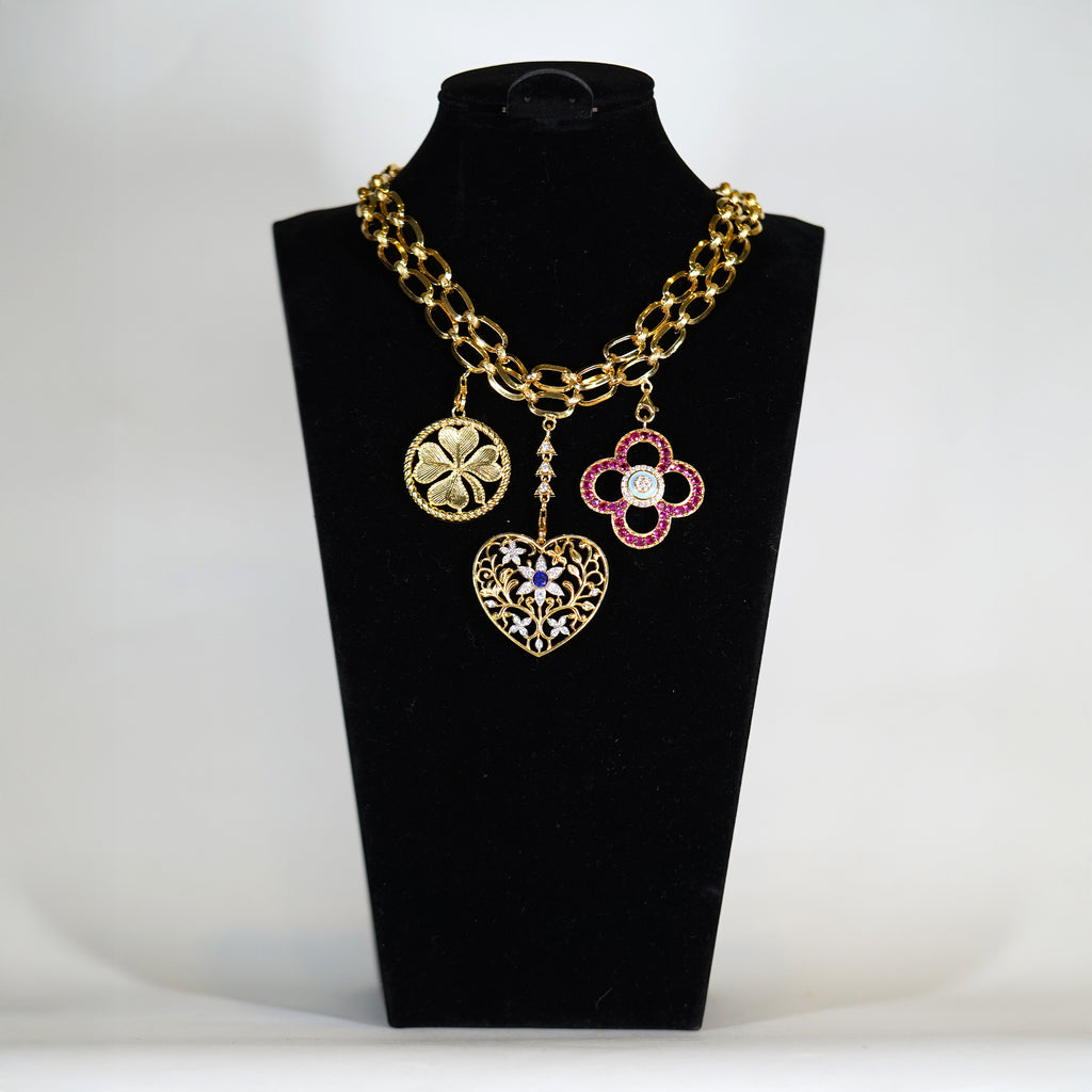 Clover Charms with European Heart Design Necklace