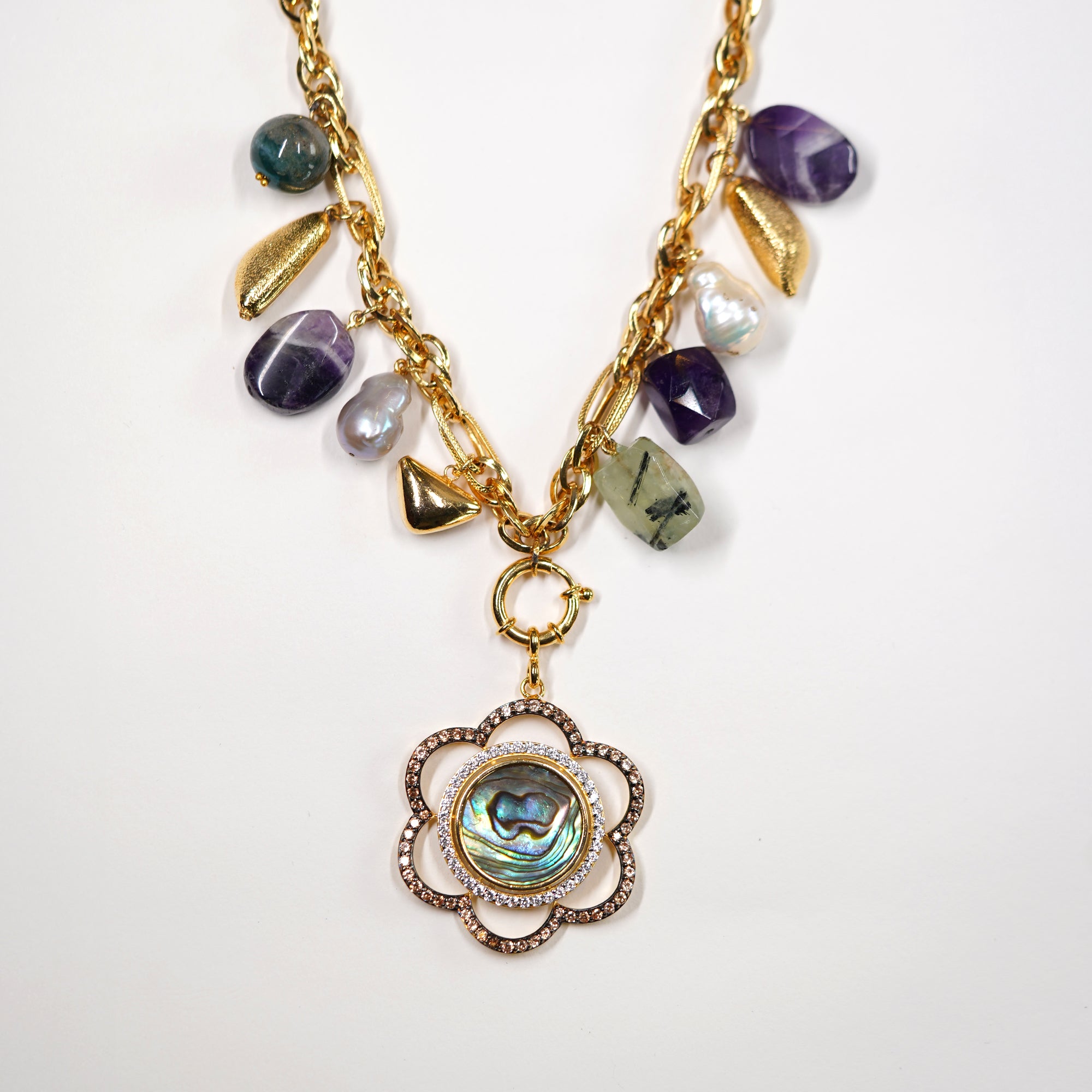 Abalone Flower Pendant Necklace
