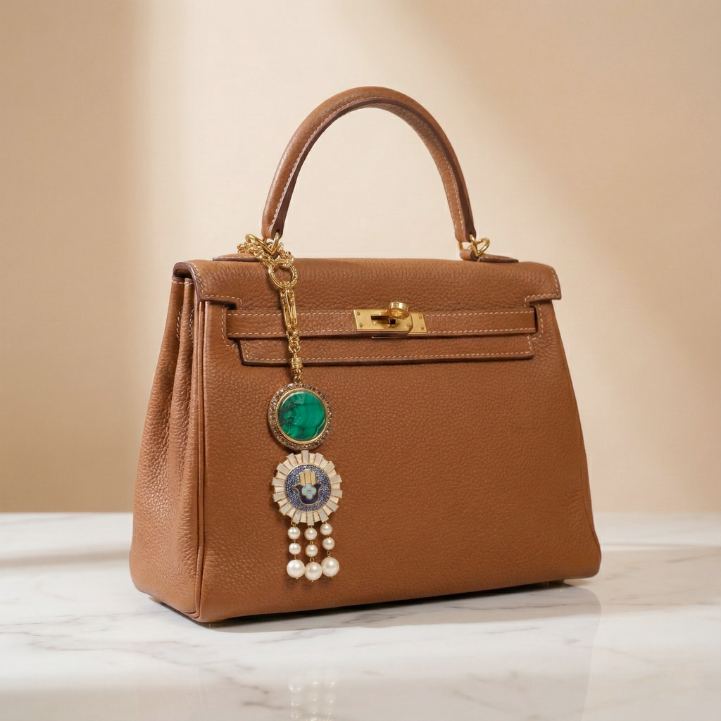 Hamsa Malachite Purse Charm