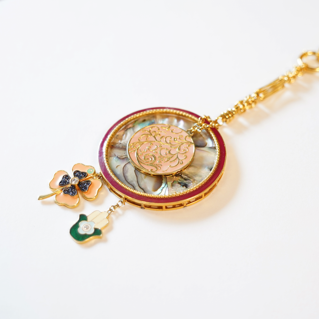 Hamsa & Clover Abalone Purse Charm