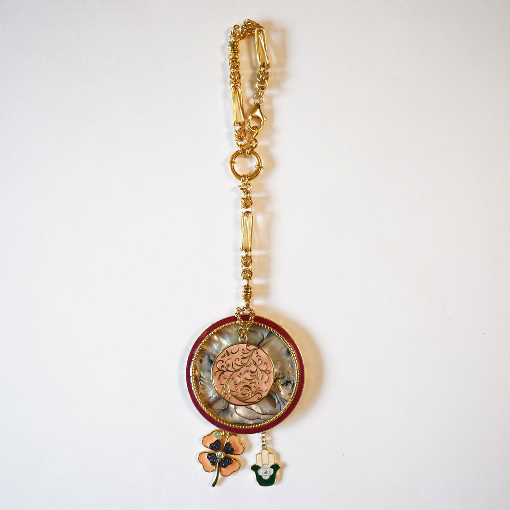 Hamsa & Clover Abalone Purse Charm