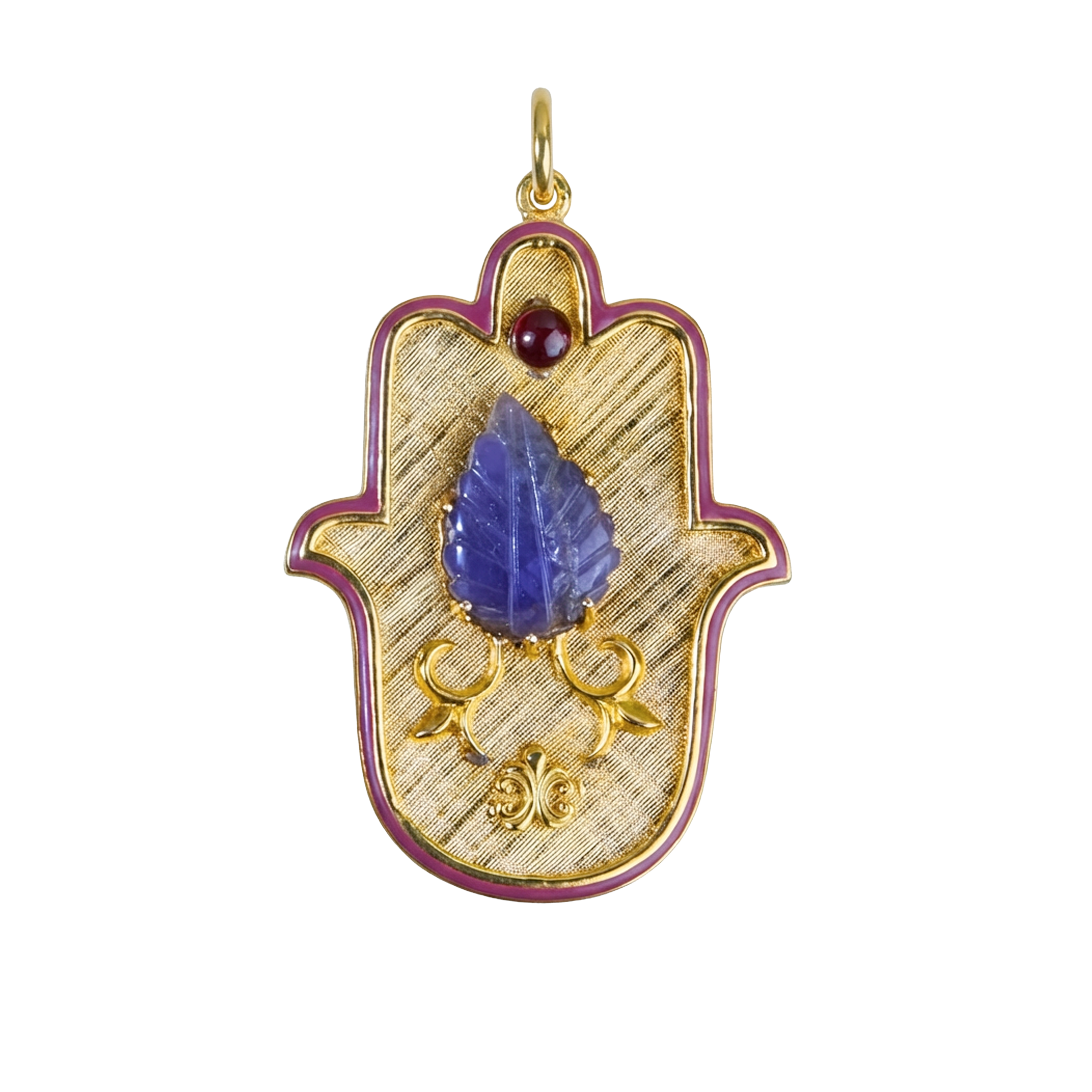 Amethyst Leaf Small Hamsa Pendent